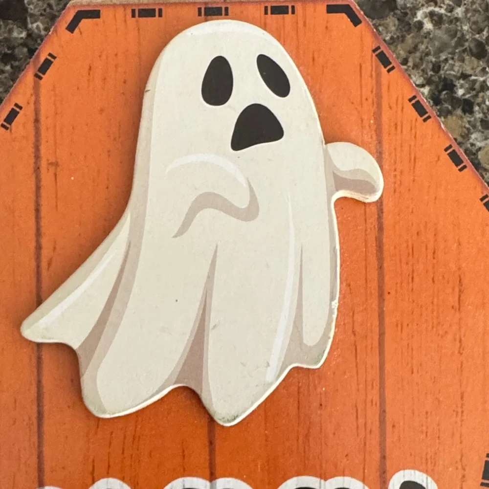 NEW Halloween Ghost Coffin Sign - Orange and White